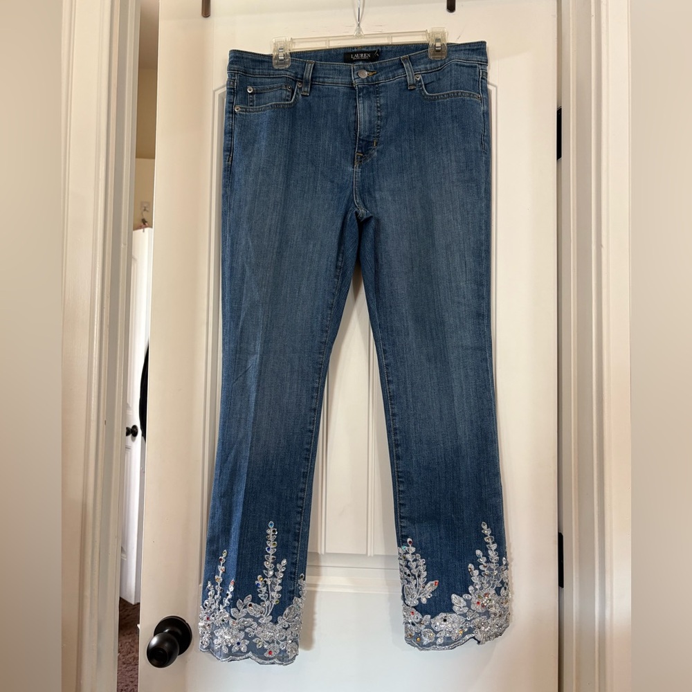 Source Unknown Women's Straight Leg Jeans with Floral Embroidery